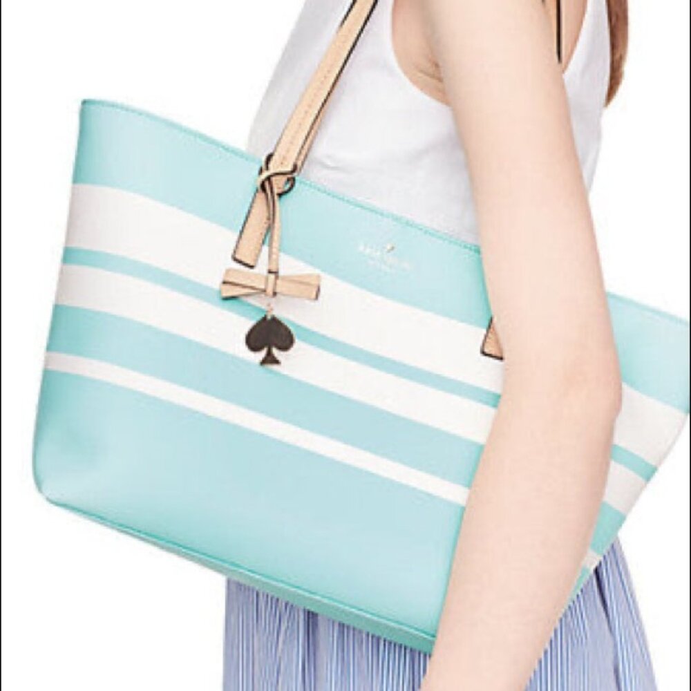 Kate Spade Hawthorne Lane Grace Blue / Cement Julie Stripe Ryan Tote Bag - Picture 1 of 8